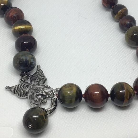 Tiger's Eye Butterfly Clasp Necklace-Multicolored - Picture 2 of 2